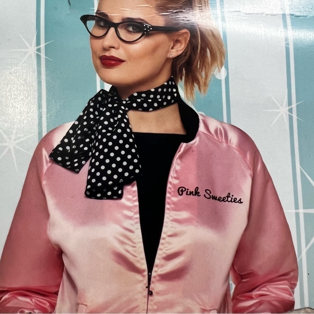 Women's Spirit Pink Sweeties Satin Bomber Jacket 50s Cosplay M-L Halloween